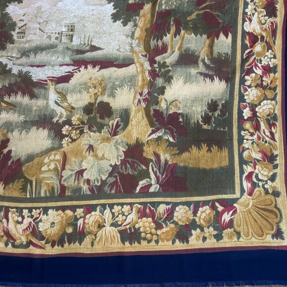 Vintage 90s Tapestry Look Large 46" Square Challis Scarf - Picture 6 of 9